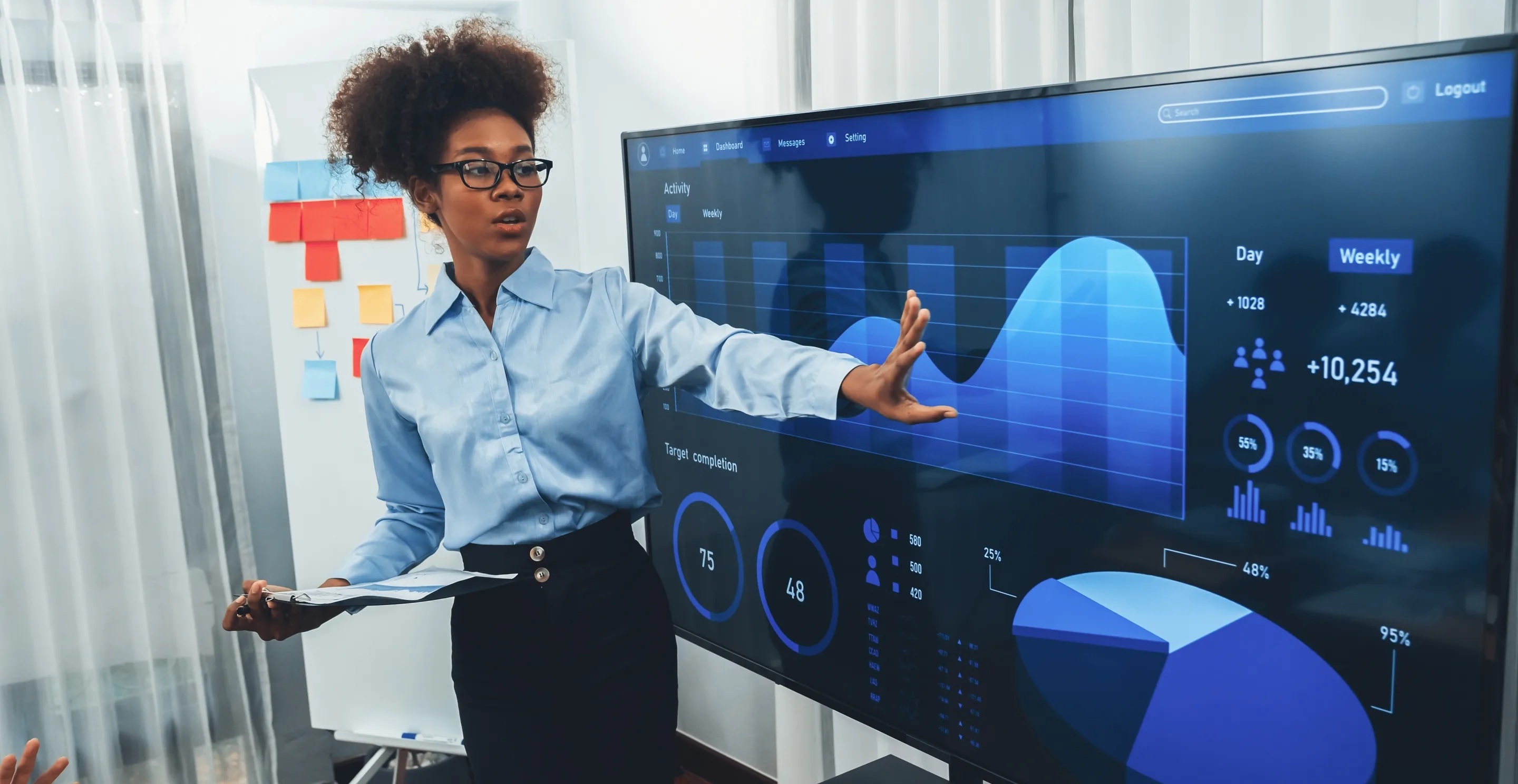 Business leader presenting operational dashboards