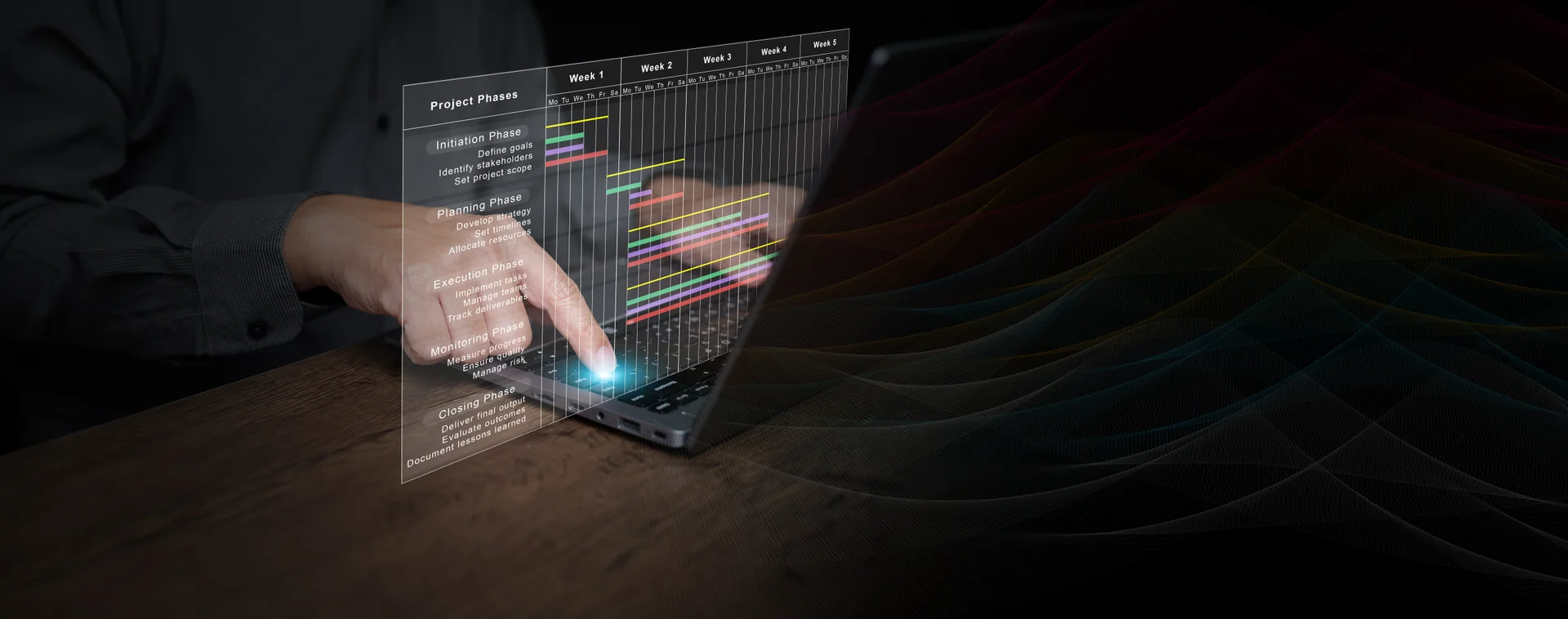 Operational data shown above a laptop