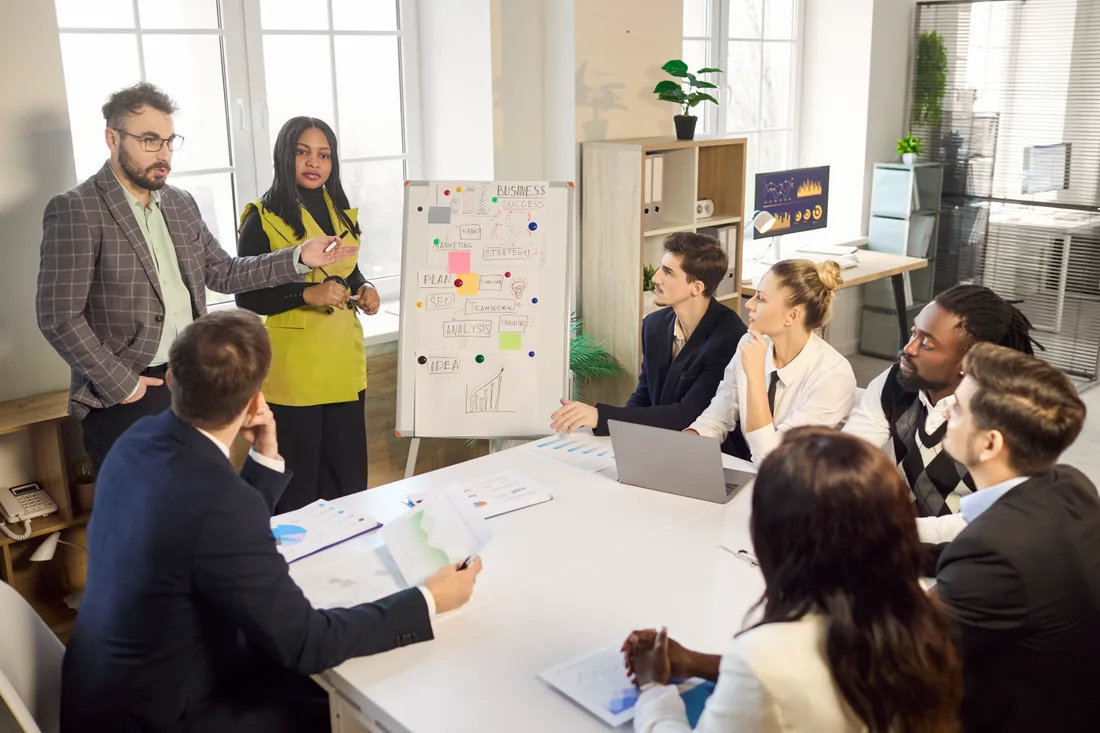 Business team collaborating in a strategy meeting